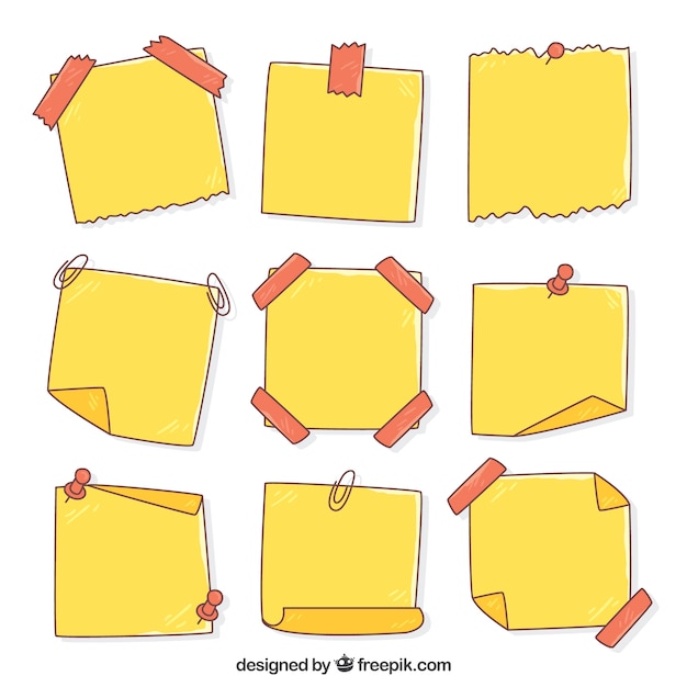 Set of hand drawn yellow notes