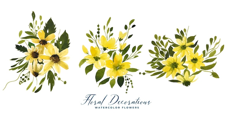 Free Vector set of hand painted botanical floral element background design