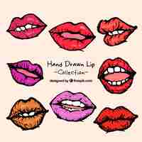 Free vector set hand-painted lips