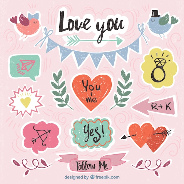 Free vector set of hand painted valentine's stickers