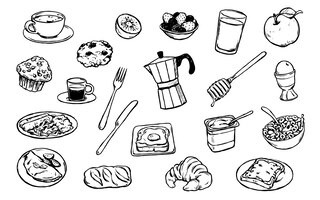 Free vector set of handrawn breakfast doodles