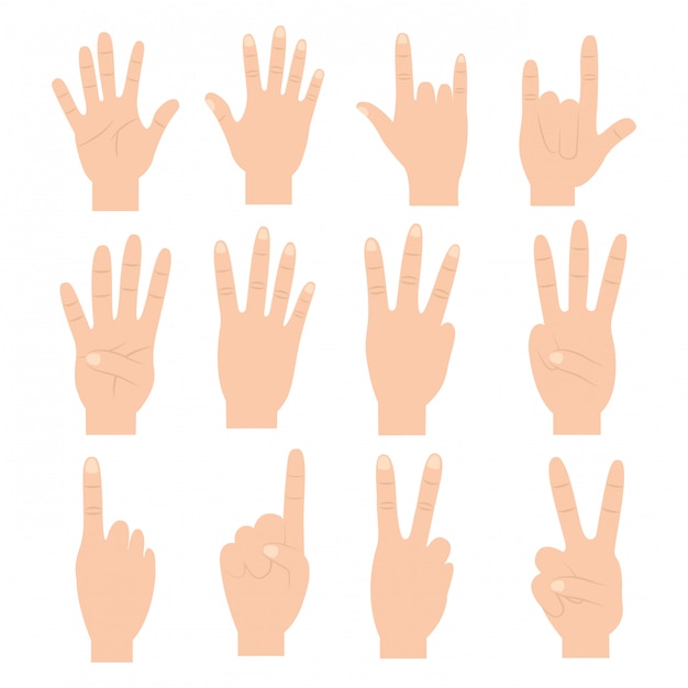 Free vector set of hands with different gestures