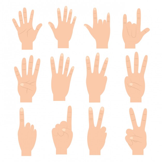 Set of hands with different gestures