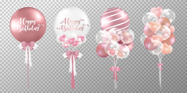 Set of happy birthday balloons on transparent background.