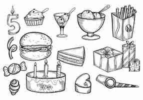 Free vector set of happy birthday doodles sketch of party icon design