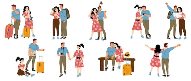 Free vector set of happy couple traveling together