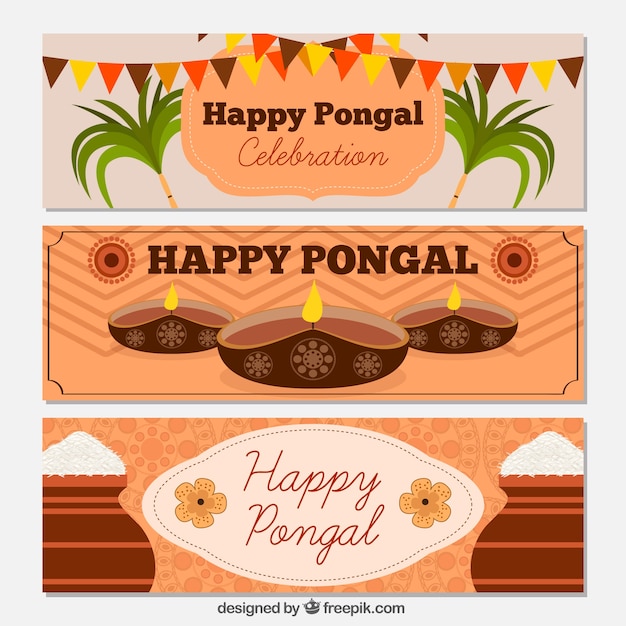 Free vector set of happy decorative pongal banners