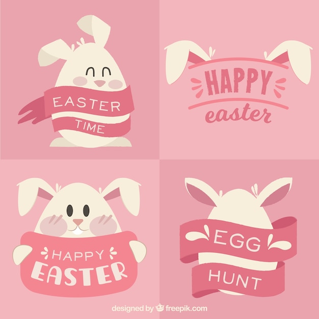 Set of happy easter cards with lovely bunny