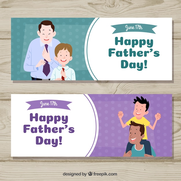 Set of happy father's day banners with family