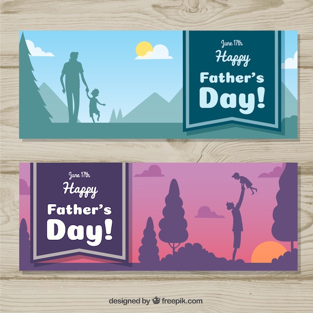 Set of happy father's day banners with landscape