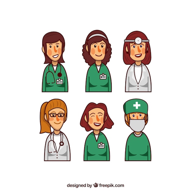 Free vector set of happy female doctors