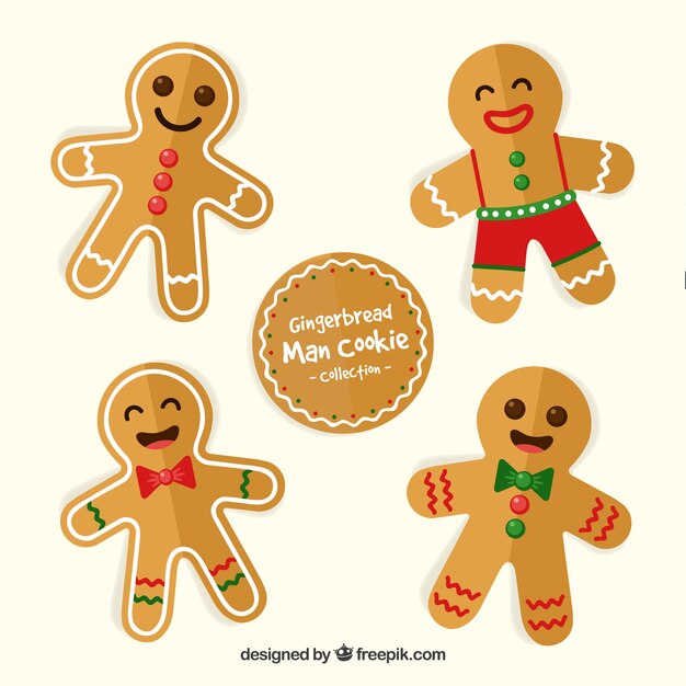 Set of happy gingerbread man cookies