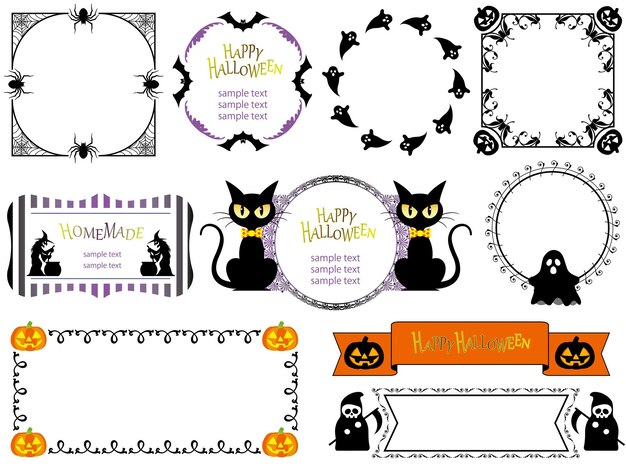 set of happy halloween vector frames isolated on a white background.