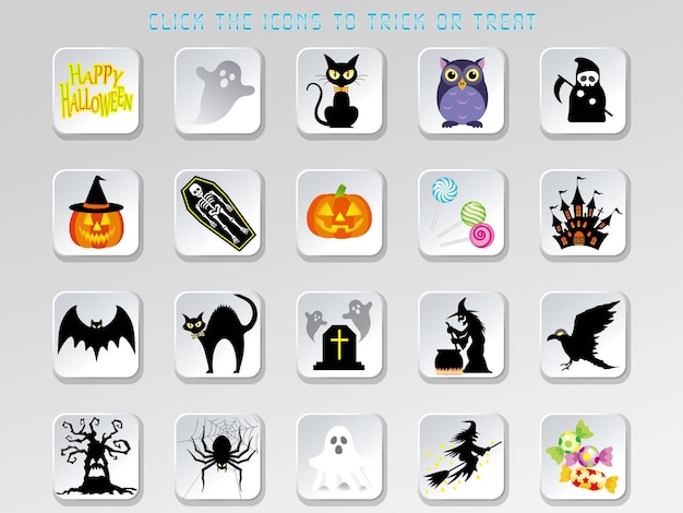 Free vector set of happy halloween vector user interface icons and buttons.