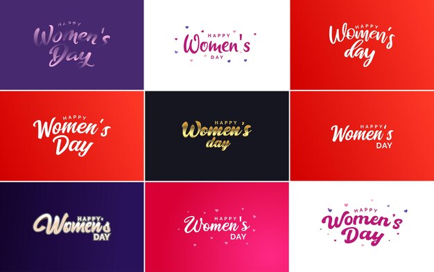 다양한 디자인에 사용하기에 적합한 기호 레이블 및 배지 컬렉션을 포함하여 행복한 국제 여성의 날 기호 엠블럼 및 벡터 디자인 요소 세트