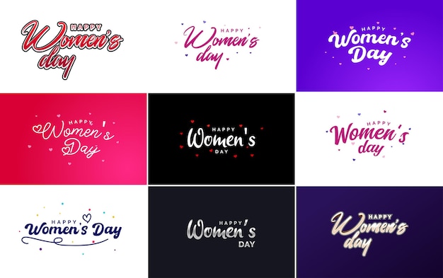 Set di happy international woman's day segni ed emblemi elementi di disegno vettoriale segni etichette e distintivi collezione