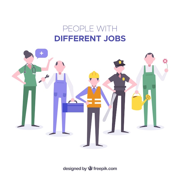 Free vector set of happy people with different jobs in flat style