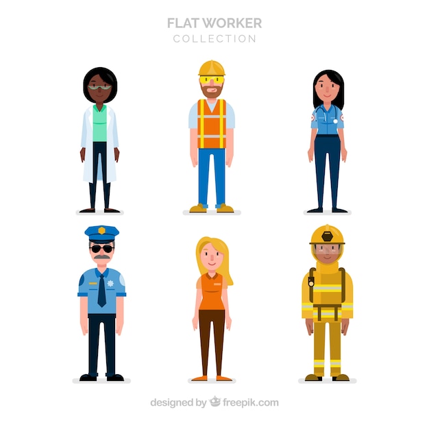 Free vector set of happy people with different jobs in flat style