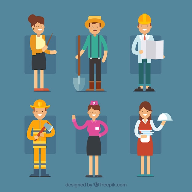 Set of happy people with different jobs in flat style