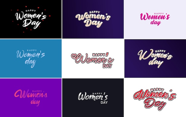 Set of Happy Woman's Day handwritten lettering modern calligraphy collection suitable for greeting or invitation cards festive tags and posters