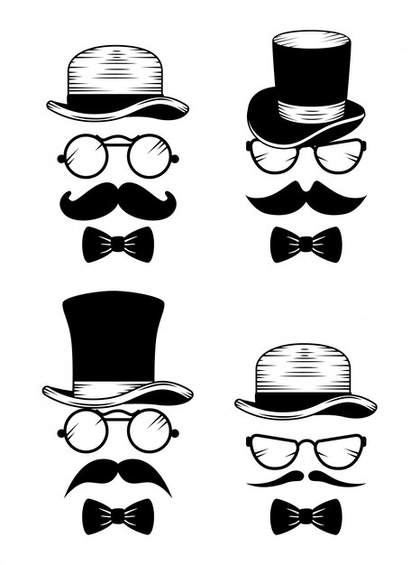 Set of hat with glasses and mustache