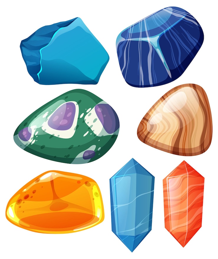 Free Vector set of healing crystals and stones