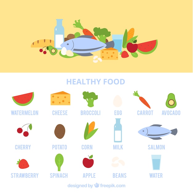 Set of healthy food in flat design