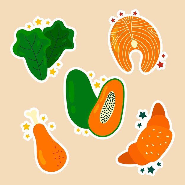 Set of healthy food stickers