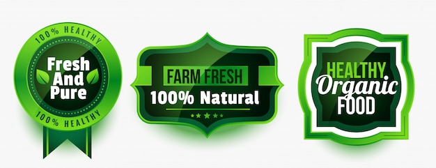 Free vector set of healthy organic pure food labels or stickers