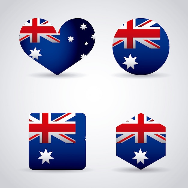Free vector set of heart, circle and shapes with australia flag