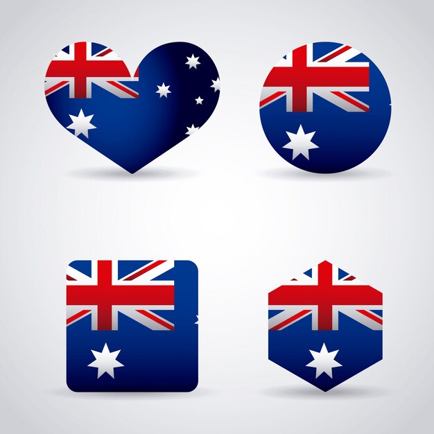 호주 국기와 함께 심장, 원형 및 도형 세트