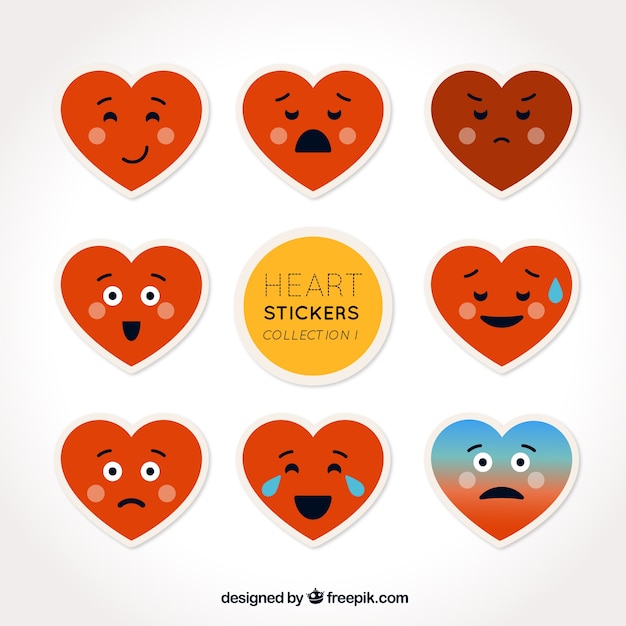 Set of hearts emoticon stickers