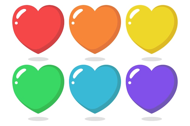 Free vector set of hearts multiple colours shadows