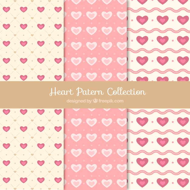 Free vector set of hearts patterns in retro style