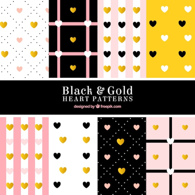 Set of hearts patterns with golden details