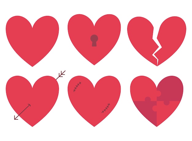 Free vector set of hearts six styles lineal colour