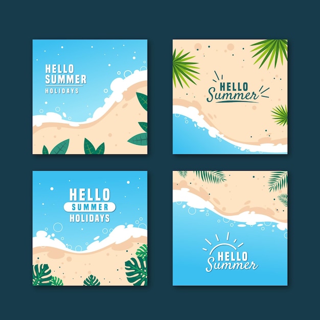 Free vector set of hello summer instagram post