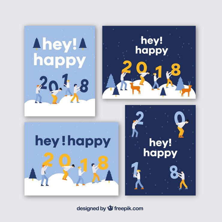 Free Vector set of hey happy 2018 greeting cards