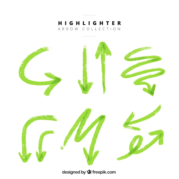 Set of highlighter green arrows