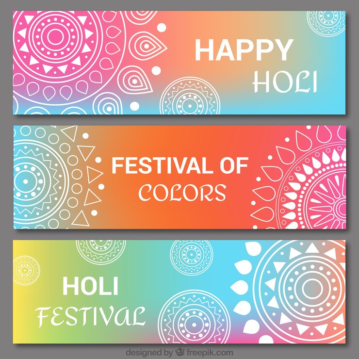 मुफ़्त वेक्टर set holi colored banners with mandalas