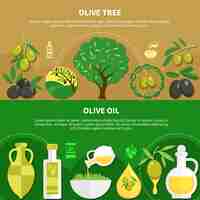 Free vector set of horizontal banners with olive oil in various packaging