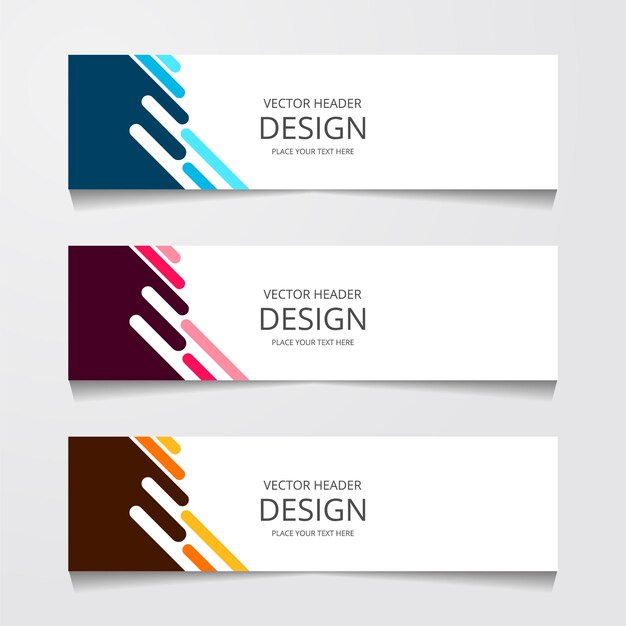 Free vector set horizontal web banner with three different color corporate identity advertising printing vector illustration