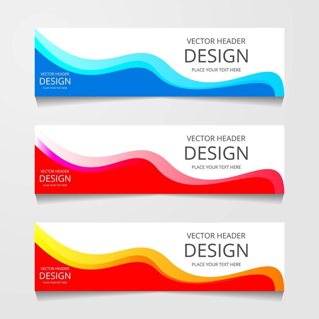 Set Horizontal web banner with three different color Corporate Identity Advertising printing Vector illustration