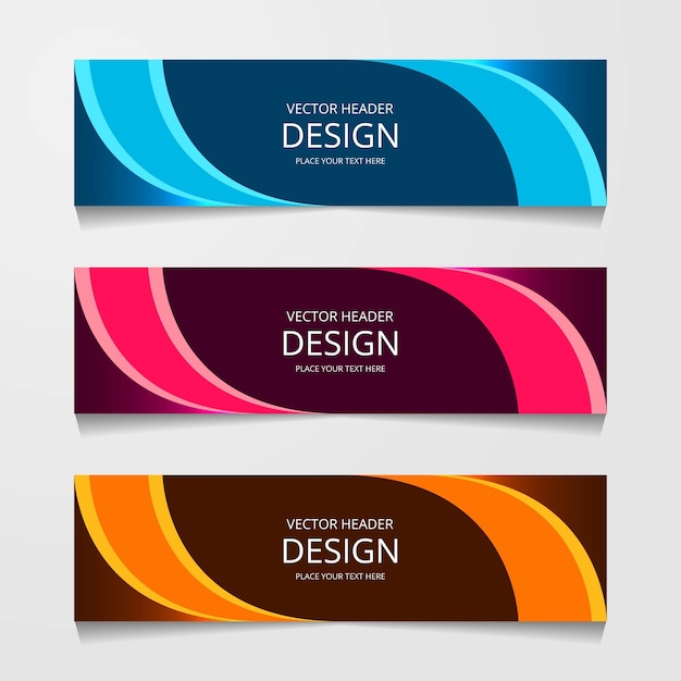 세 가지 색상 기업의 정체성 광고 인쇄 벡터 일러스트와 함께 수평 웹 배너 설정