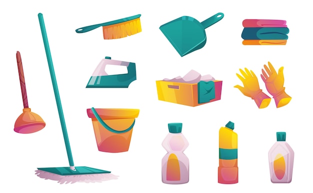 set of household equipment and cleaning tools