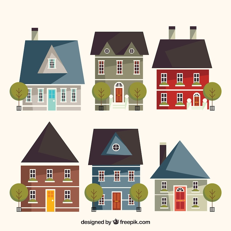 Free Vector set of houses in flat style