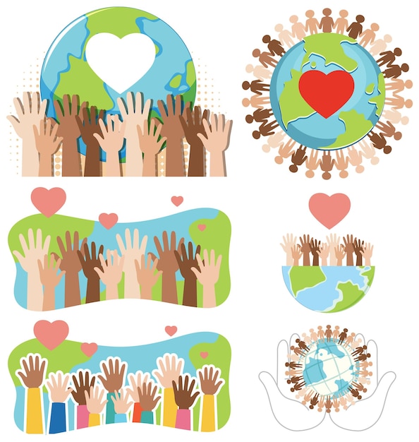 Free vector set of human hands and earth globe