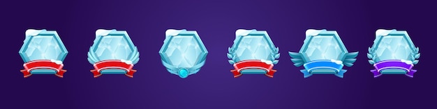 Free vector set of ice award badges ranking game level icons