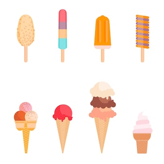 Set of ice creams and popsicles