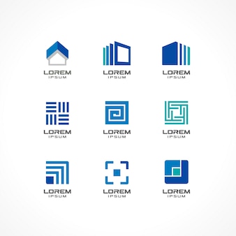 Set of icon  elements. abstract logo ideas for business company. building, construction, house, connection, technology concepts.  pictograms for corporate identity template. illustratio.